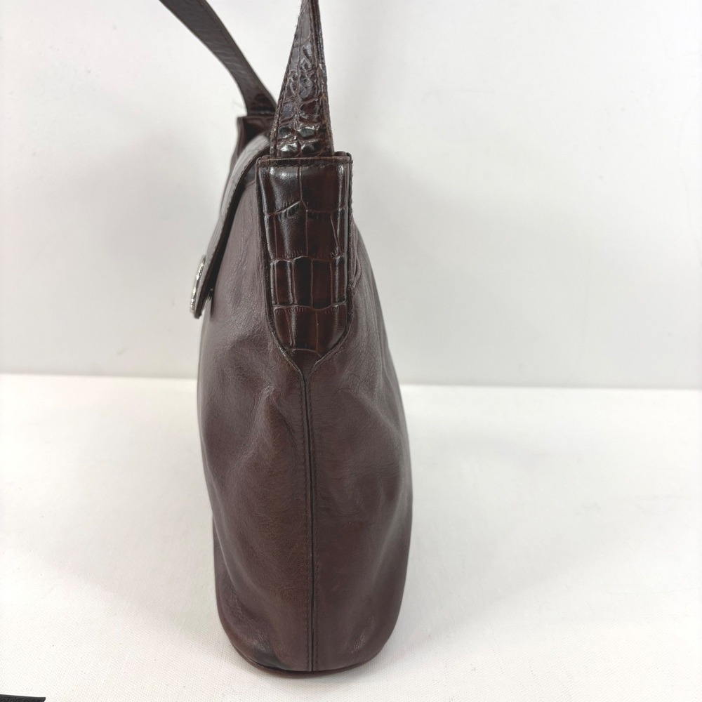 Ralph Lauren Brown Leather Croc Embossed Shoulder Bag RL Logo Hobo Handbag - Picture 5 of 16